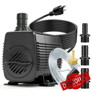 800GPH Submersible Fountain Pump with Tubing 10ft Outdoor Cord for Garden | Overheat Protection