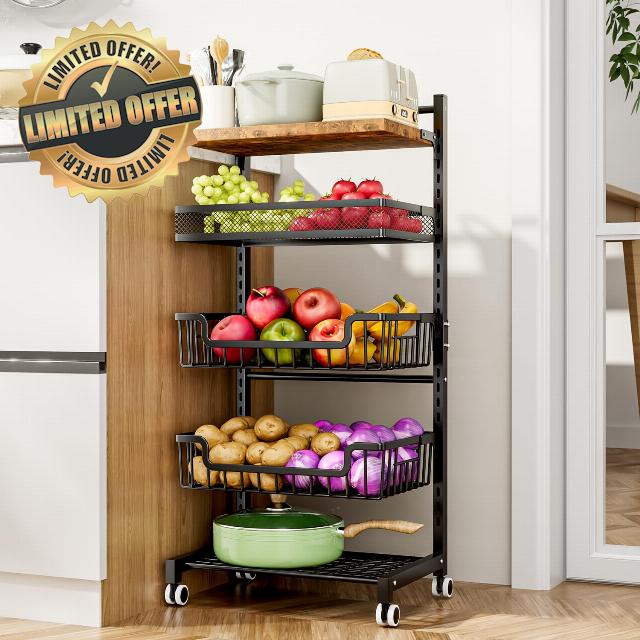HapiRm Fruit Basket Kitchen Cart - Floor 5 Tier Adjustable Fruit and Vegetable Storage Rack