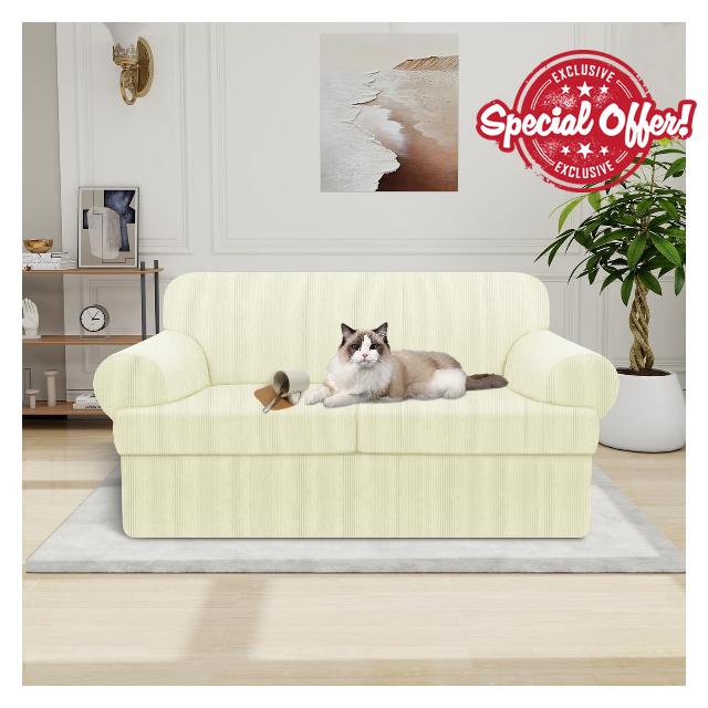 Waterproof Loveseat Cover 3-Piece Set Striped Slipcover for 2 Separate T Cushion Couch - TPU Fabric 2-Seater Sofa Covers Leakproof Couch Protector for Kids