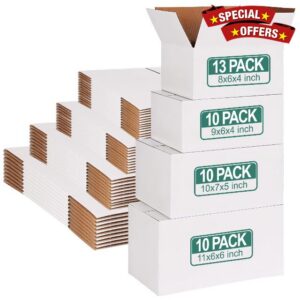 MAPVOLUT 43-Piece Assorted Sizes Small Shipping Boxes - White Corrugated Mailing Boxes for Small Business
