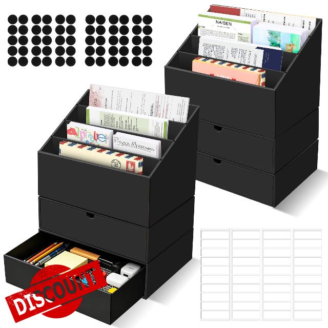 2 Sets 4-Slot Desktop Mail Organizer with 4 Drawers