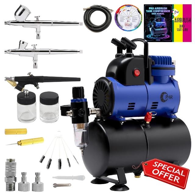 OPHIR 1/5HP Airbrush Compressor Kit with 3 Airbrushes