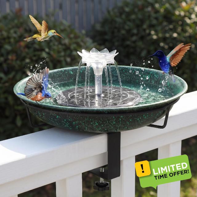 Yiabivo Deck Mounted Bird Bath with Solar Fountain