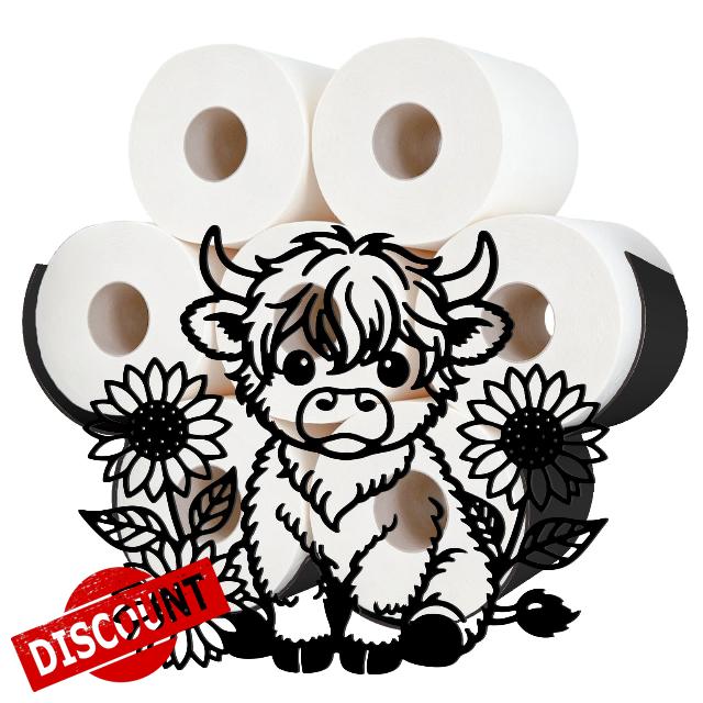 Highland Cow Toilet Paper Holder Wall Mount for Standard Size Roll 4.5" | Rust-Resistant Iron; Funny Decorative 7-Roll Toilet Paper Storage; Farmhouse Bathroom Laundry Room Use (Screws Included)