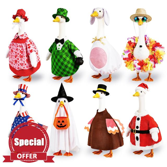 8 Set Porch Goose Outfits Holiday Goose Clothes - Valentine St. Patrick Easter Summer 4th of July Fall Halloween Christmas Lawn Porch Goose Clothing for Patio Yard Deco