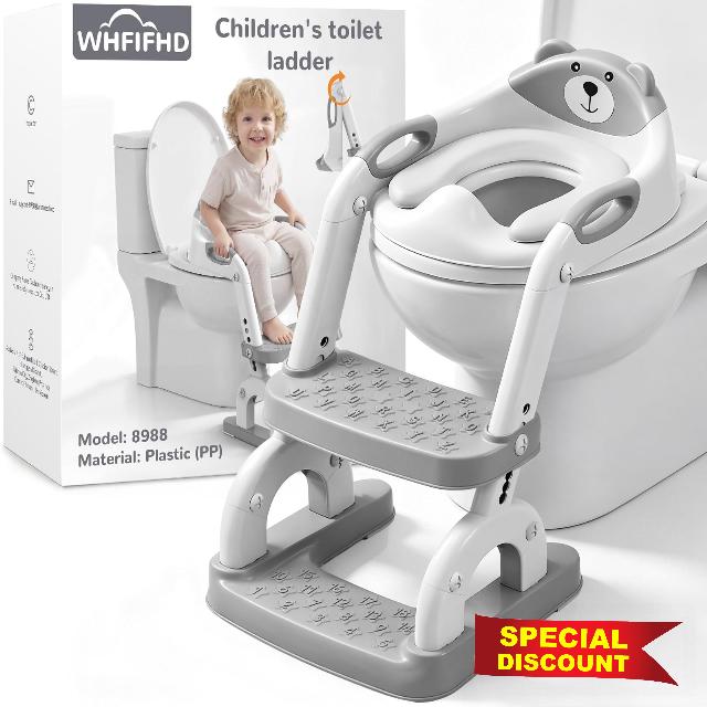 Potty Training Toilet with Step Stool: 8 Heights for Toddler 2-in-1 | 2-in-1 Potty Training Seat - for Kids Boys Girls