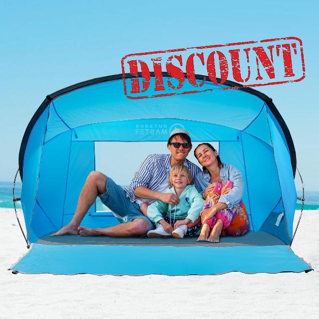 OutdoorMaster Updated Beach Tent for 3-4 Person - Easy Setup and Portable Beach Shade Sun Shelter Canopy with UPF 50+ UV Protection Removable Skylight Family Size -Sky Blue