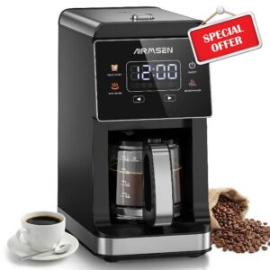 AIRMSEN Grind & Brew Coffee Maker with Built-In Grinder 5-Cup                                                          Drip Coffee Machine with 24H Programmable Timer