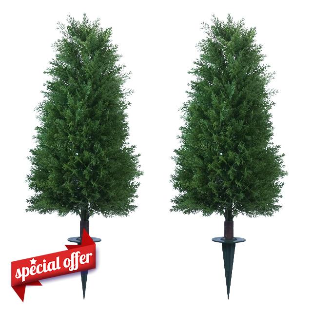 3FT Artificial Cedar Topiary Ball Trees with Ground Spike