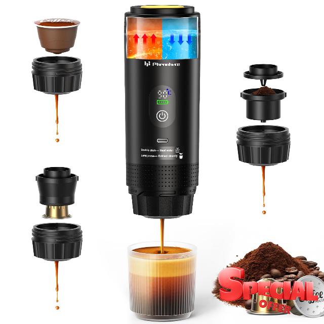 6-in-1 Portable Electric Espresso Machine–20Bar Self‑Heating camping coffee maker with 7500mA Battery
