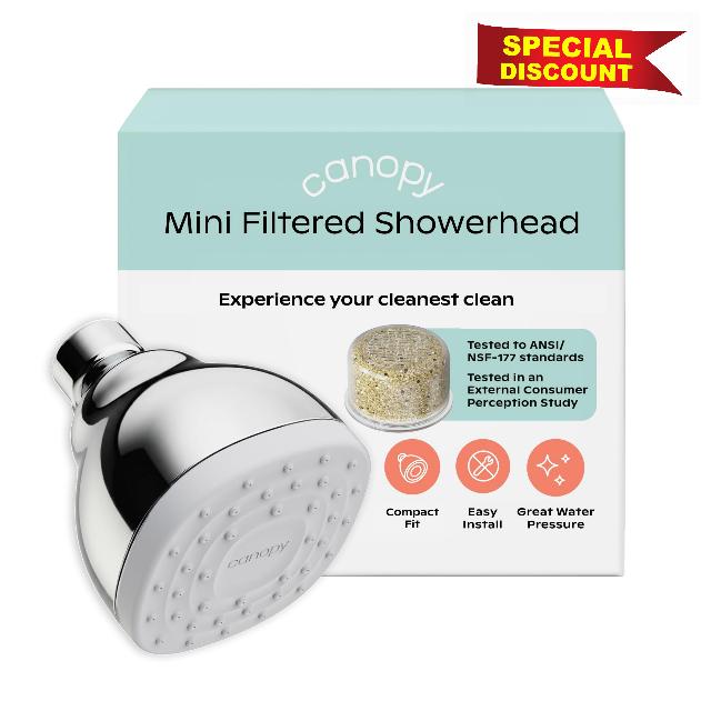 Canopy Mini Filtered Shower Head - Compact Filter for Hard Water - Chrome