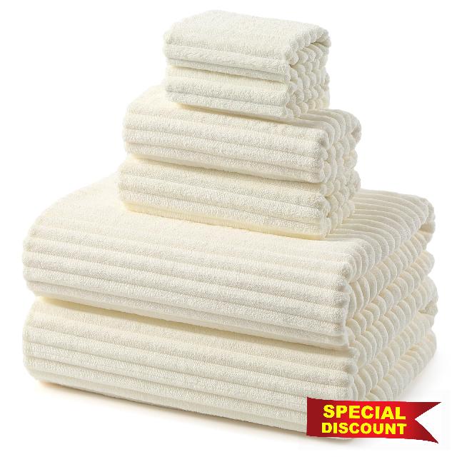 REDKISS Cream Microfiber Bath Towels Set 6 Piece - 70x35 Inches Oversized Bathroom Towels Set of 6 Large