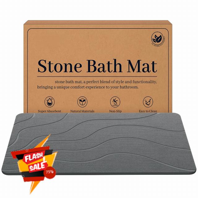 Jiloma Stone Bath Mat Diatomite Stone Mats for Bathroom Non-Slip Diatomaceous Earth Mat Super Absorbent Bathroom Floor Mat Natural Easy to Clean (24 * 16 Grey)