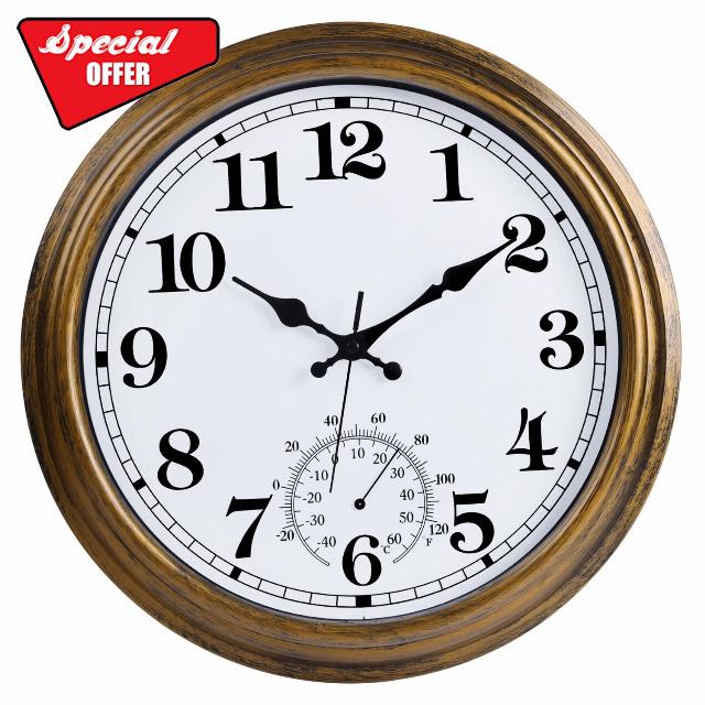 16 Inch Large Outdoor Clock Retro Waterproof Clock Non-Ticking