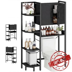 K2 Heavy Duty 7-Tier Over The Toilet Storage Cabinet（with Magnetic Doors & Adjustable Feet） Freestanding Above Toilet Shelf，Space Saver Bathroom Organizer 9.3" D x 31.5" W x 67.2" H，Black