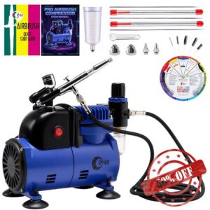 OPHIR Airbrush Starter Kit with Compressor & Dual-Action Airbrush | Quiet 47db Air Compressor with Cooling Fan