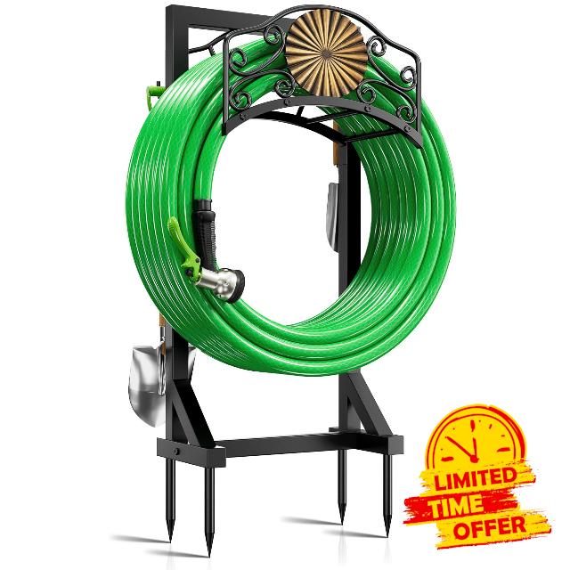 Heavy Duty Garden Hose Holder Stand with 4 Spikes Outdoor Hose Holde
