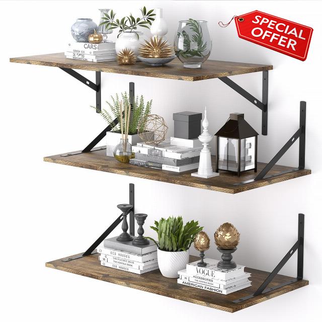Deep Floating Shelves for Wall Set of 3