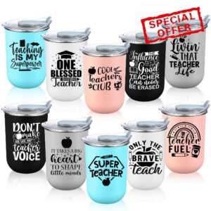 LemonRoad Teacher Appreciation Gifts Coffee Mugs Bulk 10 oz Teachers Stainless Steel Tumblers Thank You Cups with Lids for End of The Year Graduation Gifts(Blessed Teacher