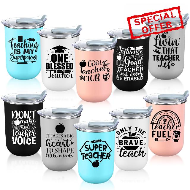 LemonRoad Teacher Appreciation Gifts Coffee Mugs Bulk 10 oz Teachers Stainless Steel Tumblers Thank You Cups with Lids for End of The Year Graduation Gifts(Blessed Teacher