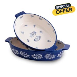 Wisenvoy Casserole Dish Baking Dish Ceramic Au Gratin Baking Dish Lasagna Pan Oval 2 pcs Casserole Dishes for Ove