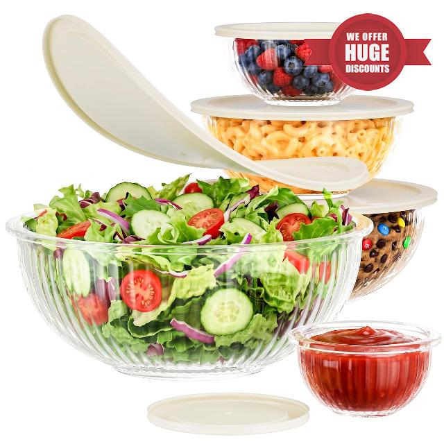 Glass Mixing Bowls with Lids Set - 5 Packs