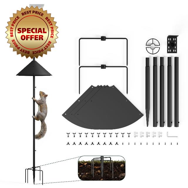 Kiwibit 75 Inch Smart Bird Feeder Pole with Squirrel Proof Baffle                                                          Heavy Duty Metal Bird House Pole 1 Inch Dia. with 5-Prong Base