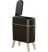 Motion Sensor Trash Can with Lid and Leg,Narrow White Bathroom Garbage Can | Waterproof,Anti-Slip...