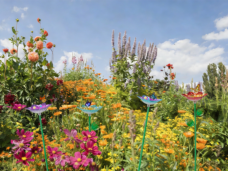 Sturdy ground stake keeps the flower watering station stable in outdoor gardens