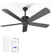 Obabala 52 Inch Ceiling Fan No Light, Modern Black Ceiling Fan Without Light with Remote & APP, Q...