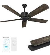 Obabala Black Ceiling Fan No Light, 52 in Outdoor Flush Mount Ceiling Fans with Remote Control wi...