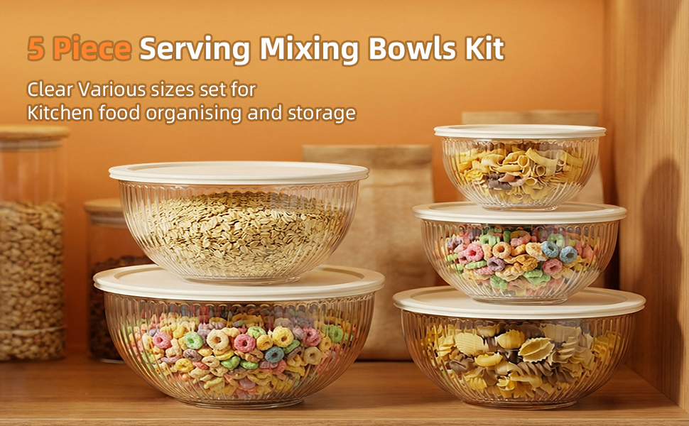 Large Glass Mixing Bowls with Lids Set of 6 for Kitchen Baking,Cooking Prep,Storage,Serving