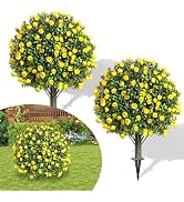 25.6" Artificial Topiary Ball Trees with Spike, 2 Pack UV Resistant Artificial Outdoor Shrubs Fak...