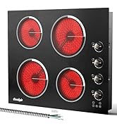 Cooksir 24 Inch Electric Cooktop - White 4 Burner Electric Cooktop Built-in 6000W, 24" Electric F...