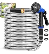 Garden Hose 50 ft, Heavy Duty Stainless Steel Metal Hose, Flexible Water Hose with 10 Function No...