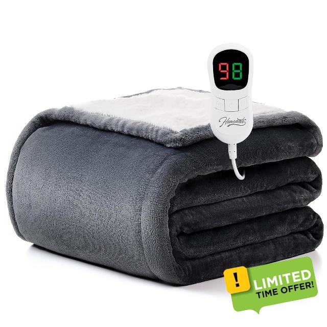 Homemate Heated Blanket Electric Throw - 50"x60" Heating Blanket Throw 1/2/4/6/8 Hours Auto-Off 10 Heat Level Over-Heat Protection Flannel Sherpa ETL Certification | ETL Certified 1/2/4/6/8H Auto-Off 10 Heat Levels Overheat Protection Flannel Sherpa