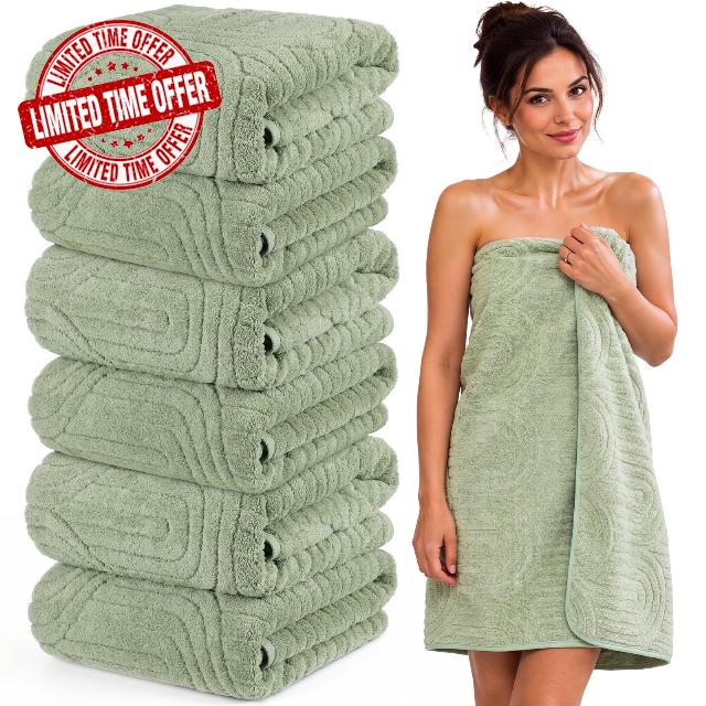 6 Pack Large Sage Green Bath Towels