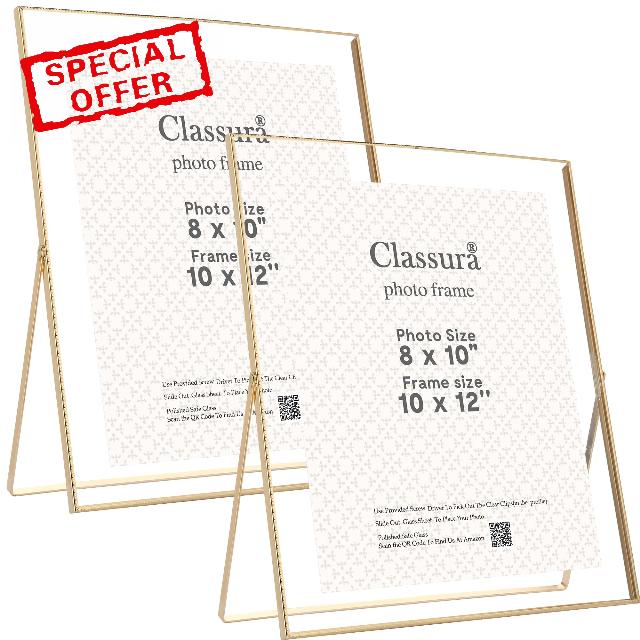 Gold 10x12'' Floating Picture Frame Set of 2