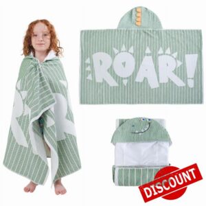 SOFE H&L | Poncho Beach Foutah Hooded Towel for Kids Dino | 100% Turkish Cotton