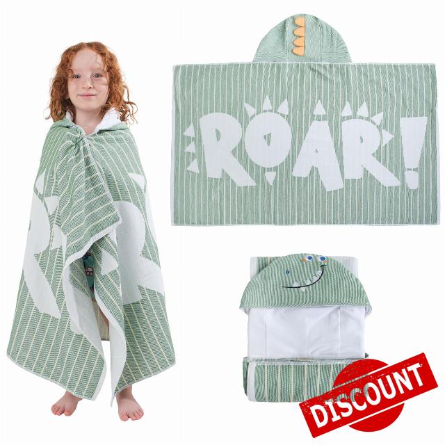 SOFE H&L | Poncho Beach Foutah Hooded Towel for Kids Dino | 100% Turkish Cotton