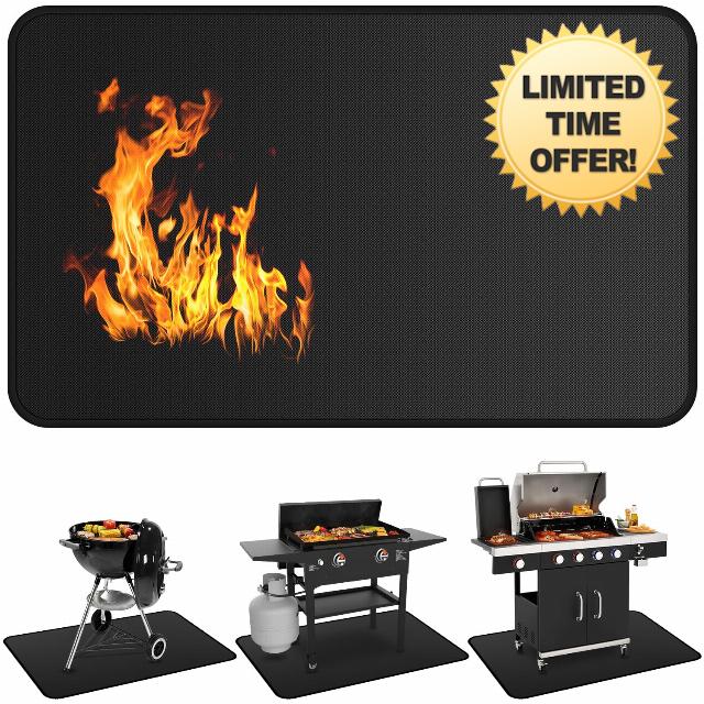 Under Grill Mats for Outdoor Grill - 65 x 39 Inch BBQ Mats for Outdoor Grill Deck Protector
