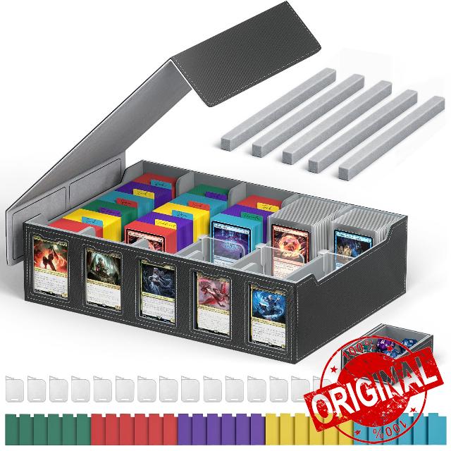 Foluck Trading Card Storage Box with Commander Display Holds 4200+ Cards | Dual-Function Magnetic Lid