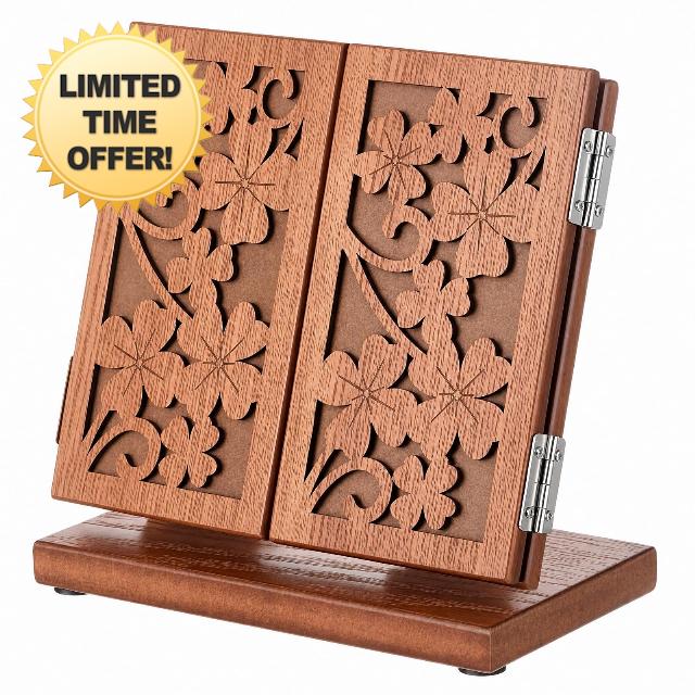 SiliFine Carved Wood Trifold Vanity Mirror with Stable Base
