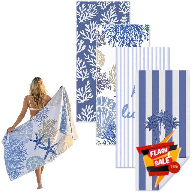 Frienda 4 Pack Microfiber Oversized Lightweight Beach Towel 71x32 in for Women Men Microfiber Quick Dry Sand Free Ocean Coastal Towels for Beach Pool Travel(Coral)