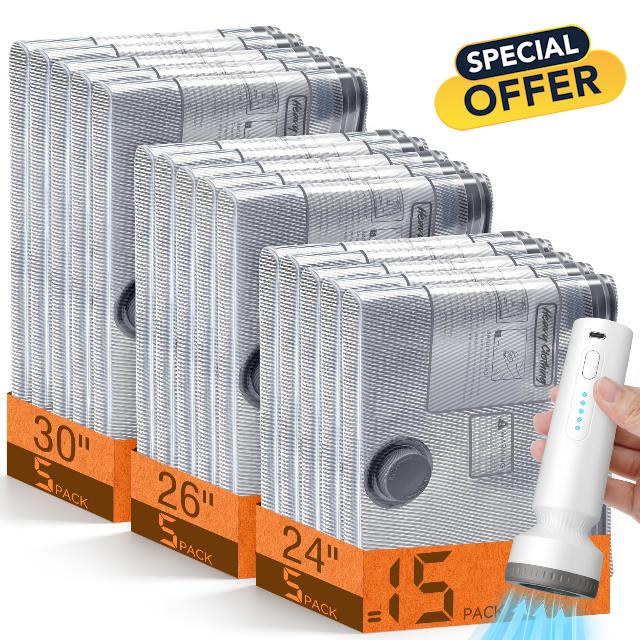 15 Pack Vacuum Storage Bags for Travel with Cordless Pump