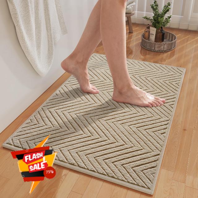 Bathroom Rugs Thin Non Slip Bath Mat for Bathroom Browm 24"x36" | Quick Dry Absorbent Washable Rubber Backing Bath Rug Shower Mat Bathroom Floor Mat For Sink Bathtub Beside Shower Entrance