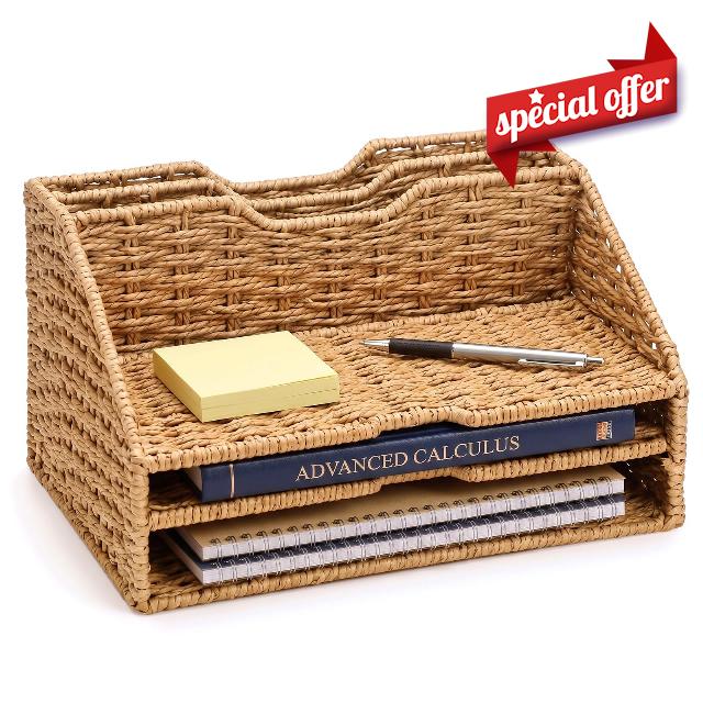 RattanView Paper Rope Desk File Organizer