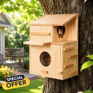 Premium Wooden Squirrel Nesting Box with Acrylic Observation Window & Dual Balconies