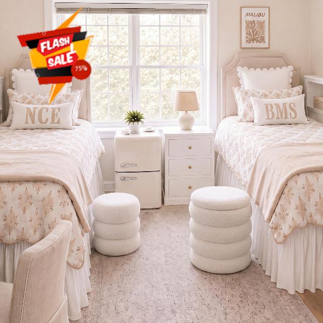 Vercraft 2 Pack Boucle Round Ottoman with Storage for Dorm