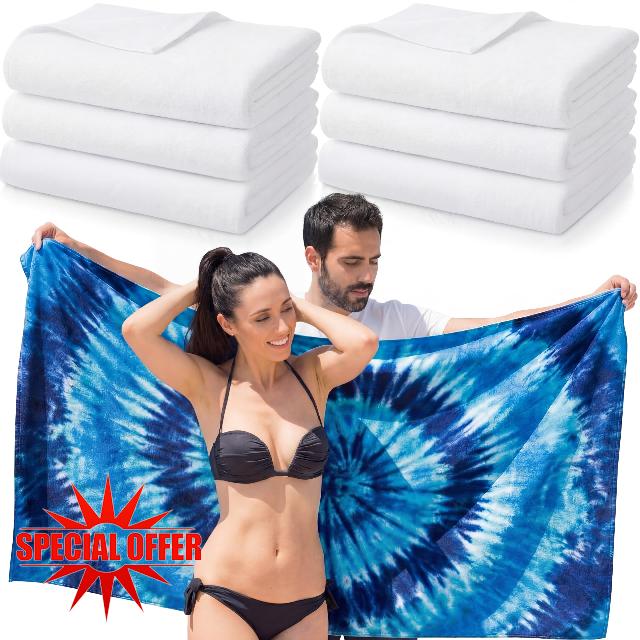 Peryiter 6 Pcs 71x32 White Microfiber Beach Towel for Tie Dye Sand Free Quick Dry Absorbent Lightweight Compact Towels for DIY Sublimation Swimming Pool Camping Beach Accessories Fitness Yoga